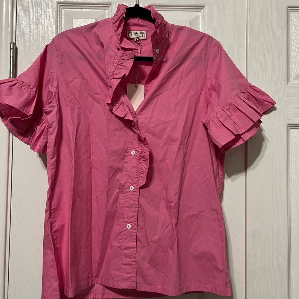 Mille Pink Ruffled Button Down Shirt